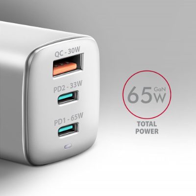 AXAGON GaN wallcharger 3x port (USB-A + 2x USB-C), PD3.0/PPS/QC4+/SFC2.0/AFC/SCP/FCP/Apple, 65W, ACU-DPQ65W