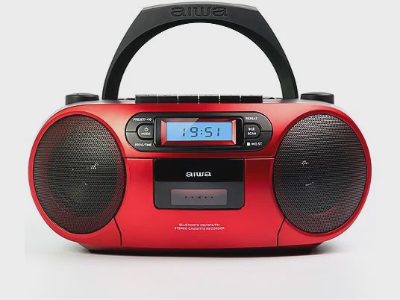AIWA boombox sistēma ar kaseti, CD, bluetooth, AM/FM radio, sarkans