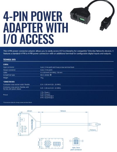 Teltonika 4-PIN Power Adapter with I/O Access