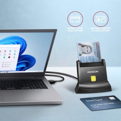 AXAGON Universal desktop USB contact Smart card/ID card reader with long, USB-A cable, CRE-SM4N