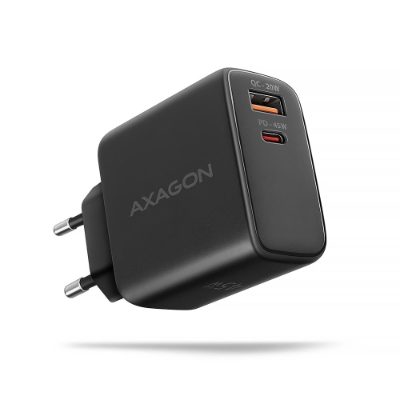 AXAGON GaN wallcharger 2x port (USB-A + USB-C), PD3.0/PPS/QC4+/SFC2.0/AFC/SCP/FCP/Apple, 45W, ACU-PQ45