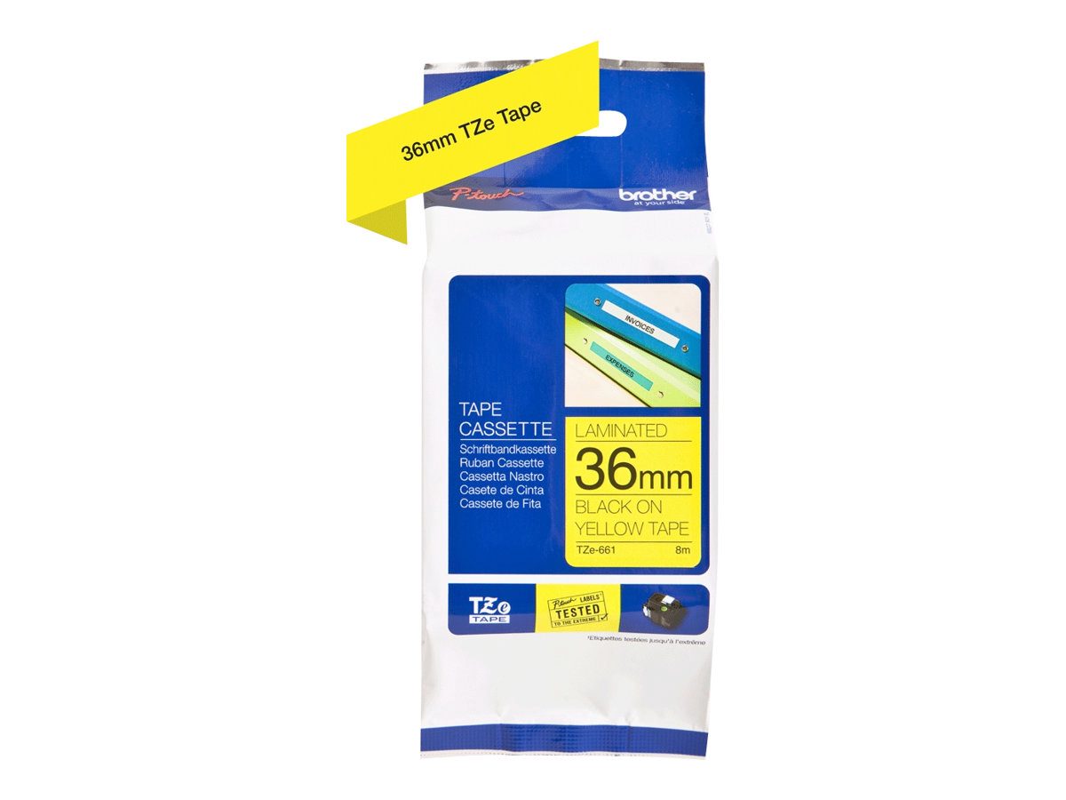 TZe-661 Laminated Tape, Black on Yellow, TZe, 8 m, 3.6 cm