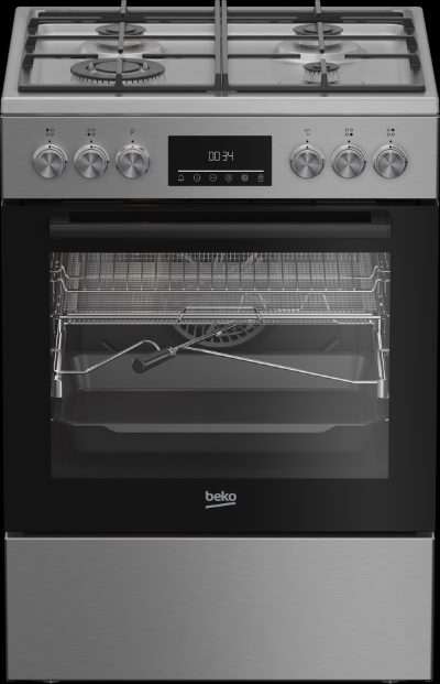 BEKO Cooker, FBMA61330GXDT, Hob type Gas, Oven type Electric, Stainless Steel, Width 60 cm, Grilling, LED, Depth 60 cm, 72 L
