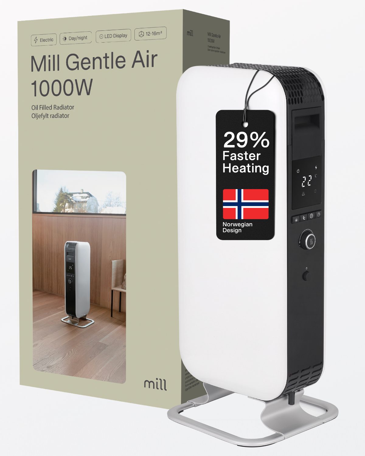 Heater, AB-H1000DN, Oil Filled Radiator, 1000 W, Number of power levels 3, Suitable for rooms up to 12-16 m³, White