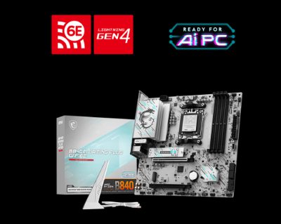 MSI B840M GAMING PLUS WIFI6E, Processor family AMD, Processor socket AM5, DDR5, Supported hard disk drive interfaces SATA, M.2, Number of SATA connectors 4