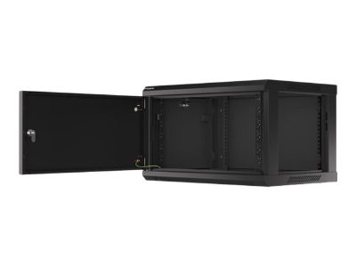 Rack cabinet 19" wall-mount 6U/600x450 for self-assembly with metal door (flat pack), WF01-6406-00B, Black