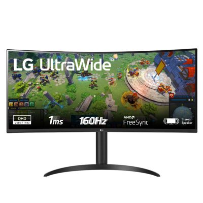LCD Monitor, LG, 34WP65CP-B, 34", Gaming/Curved/21 : 9, Panel VA, 3440x1440, 21:9, 160Hz, Matte, 1 ms, Speakers, Height adjustable, Tilt, Colour Black
