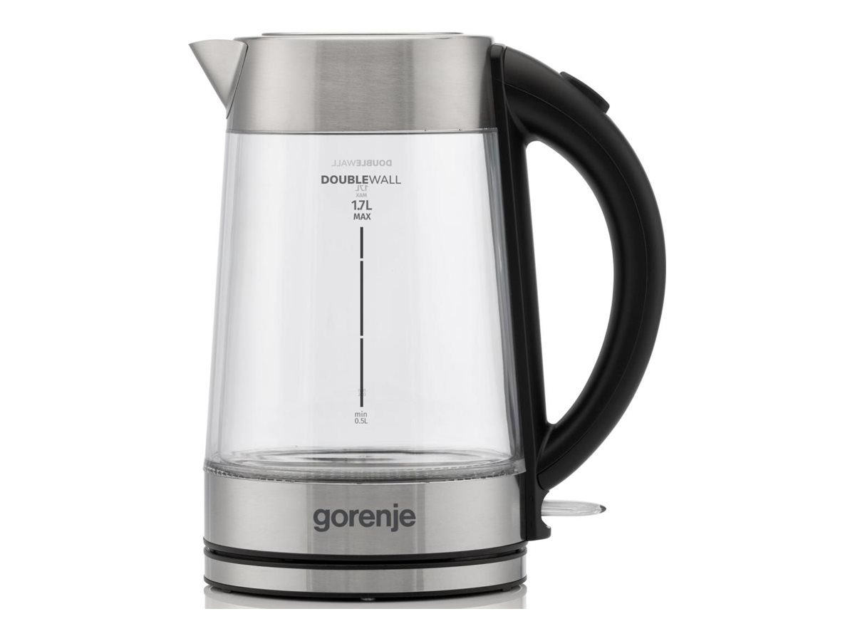 Gorenje Kettle, K17GDWII, 2200 W, Electric, 1.7 L, 360° rotational base, Stainless steel/Glass, Stainless steel/Transparent