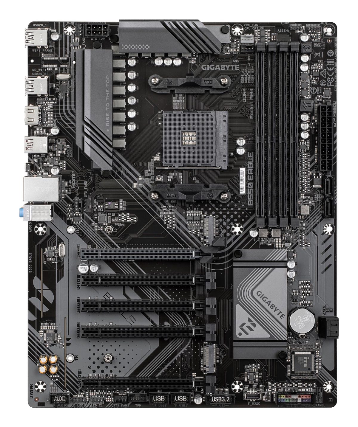 Gigabyte B550 EAGLE, Processor family AMD, Processor socket AM4, DDR4, Supported hard disk drive interfaces SATA, M.2, Number of SATA connectors 4