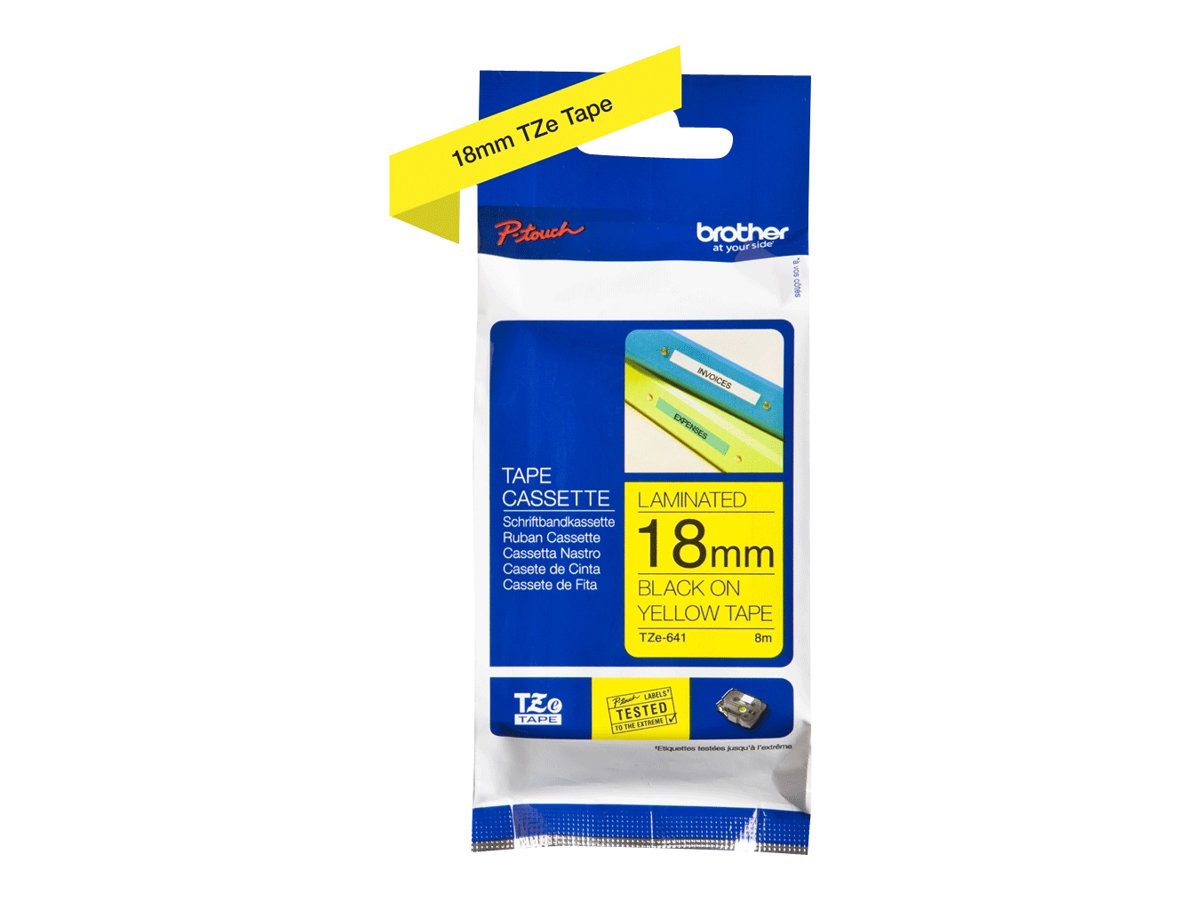 TZe-641 Laminated Tape, Black On Yellow, TZe, 8 m, 1.8 cm