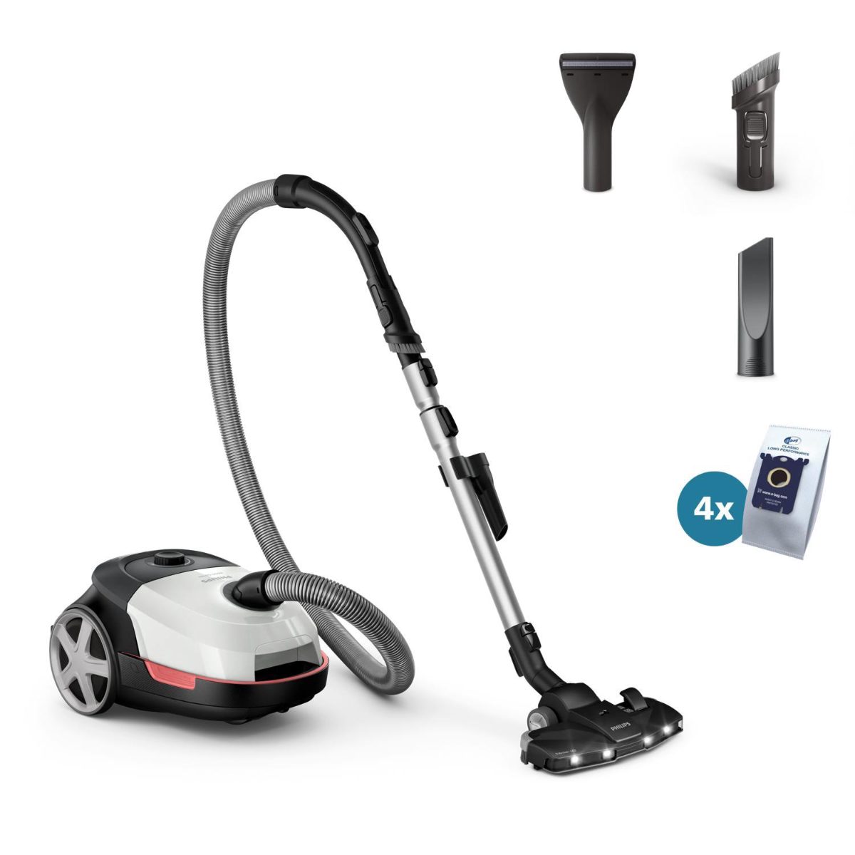 Vacuum Cleaner, PHILIPS, Bagged, 900 Watts, Capacity 4 l, Noise 77 dB, White, Weight 4.6 kg, XD6122/12