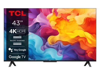 TV Set, TCL, 43", 4K/Smart, 3840x2160, Wireless LAN, Bluetooth, Google TV, 43V6B