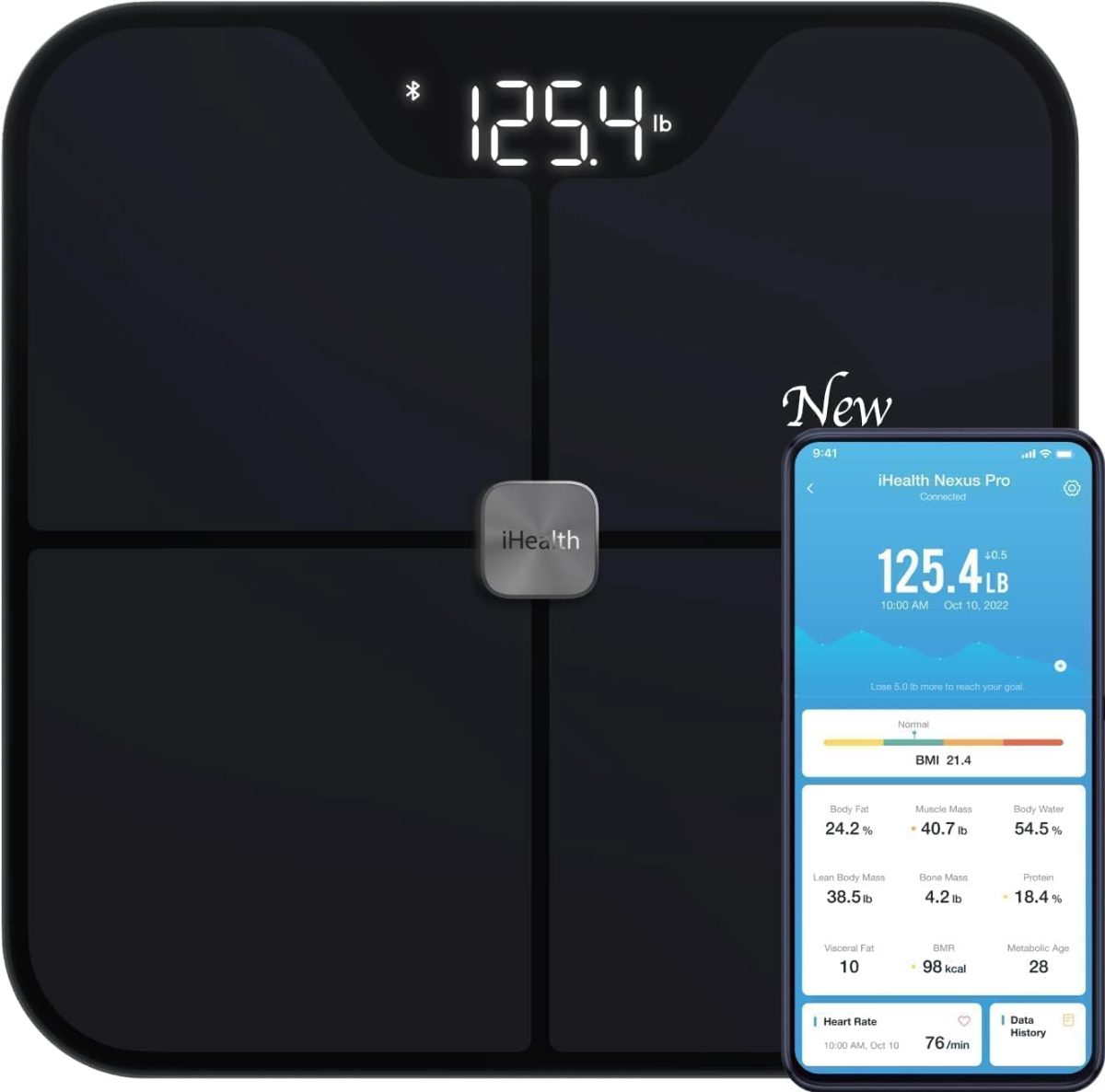 Wireless Body Composition Scale, Nexus Pro, Maximum weight (capacity) 181 kg, Body Mass Index (BMI) measuring, Black