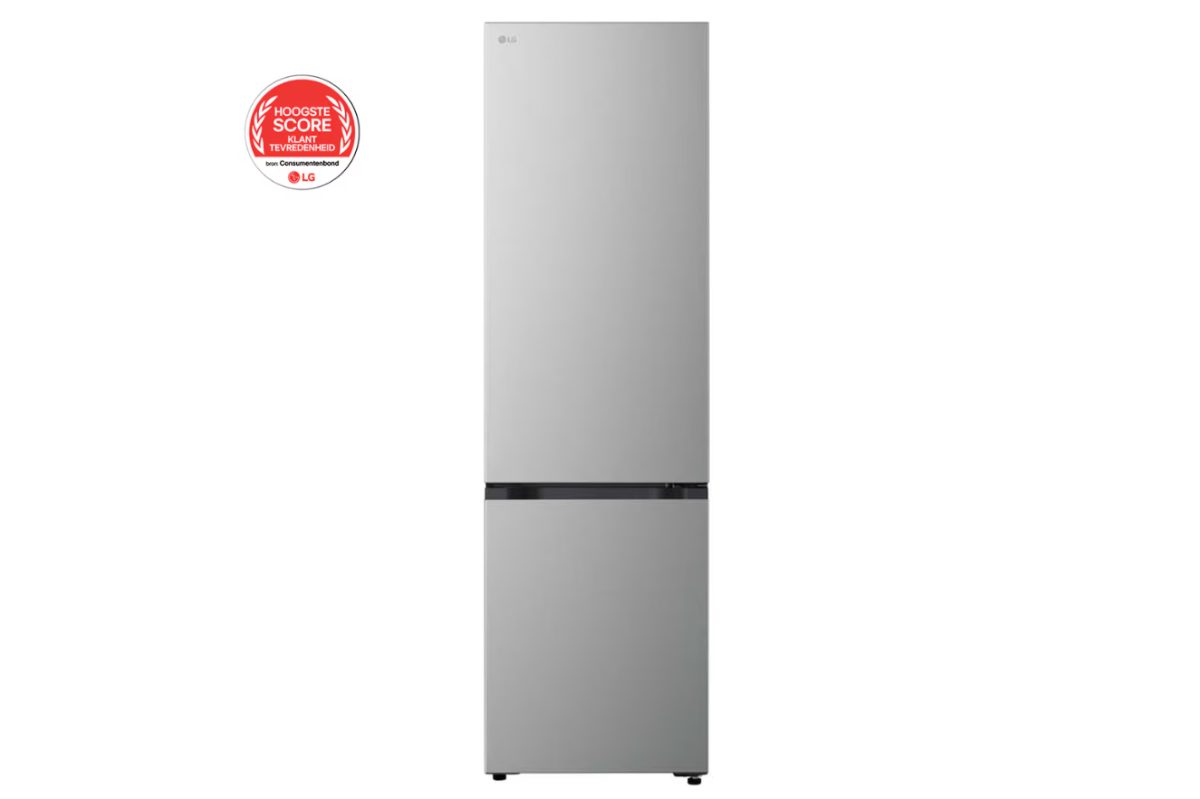 LG Refrigerator, GBBS322CPY, Energy efficiency class C, Free standing, Combi, Height 203 cm, Fridge net capacity 262 L, Freezer net capacity 113 L, Display, 34 dB, Prime Silver