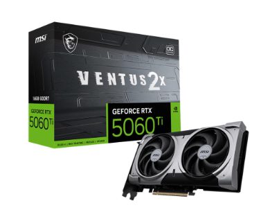 Graphics Card, MSI, NVIDIA GeForce RTX 5060 Ti, 16 GB, GDDR7, 128 bit, PCIE 5.0 16x, Dual Slot Fansink, 5060TI16GVENTUS2XOCPLUS