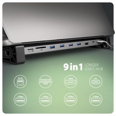 AXAGON USB-C 5Gbps LONGER 9in1 hub, HMC-10HLS