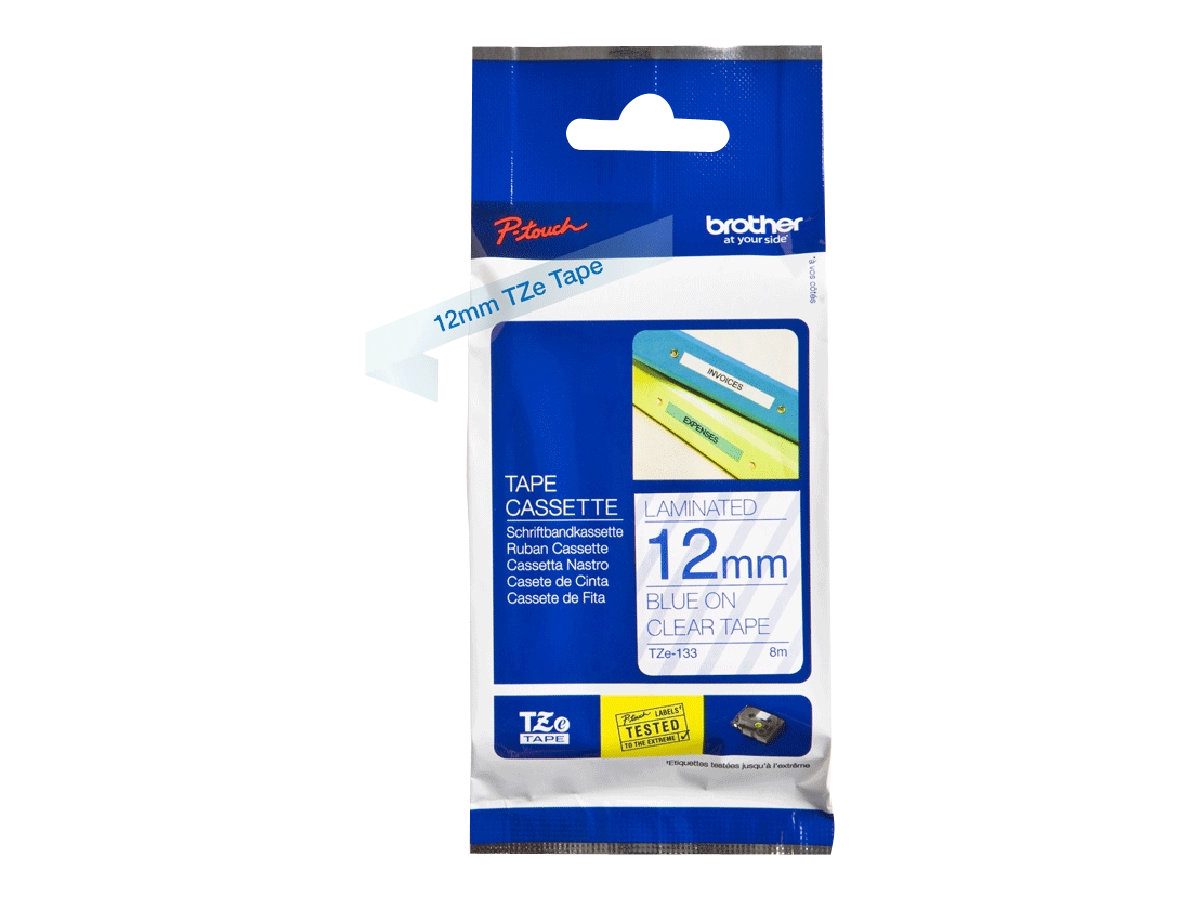 TZe-133 Laminated Tape, Blue on Clear, TZe, 8 m, 1.2 cm