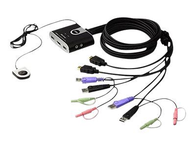 Aten 2-Port USB HDMI/Audio Cable KVM Switch with Remote Port Selector, Aten