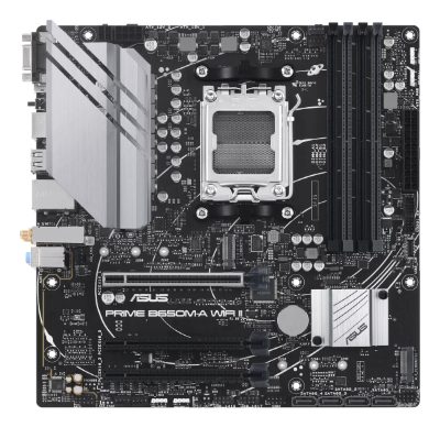 PRIME B650M-A WIFI II, Processor family AMD, Processor socket AM5, DDR5 DIMM, Memory slots 4, Supported hard disk drive interfaces 	SATA, M.2, Number of SATA connectors 4, Chipset  AMD B650, mATX