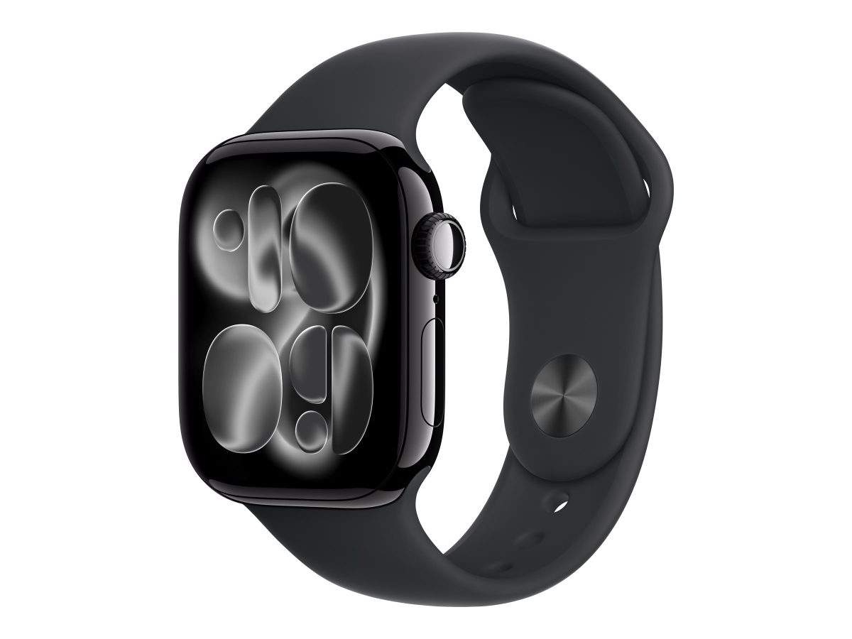 Apple Watch Series 11 GPS + Cellular 42mm Jet Black Aluminium Case with Black Sport Band - S/M, Apple