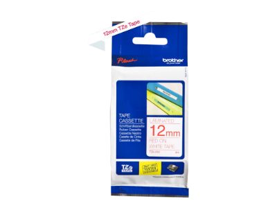 TZe-232 Laminated Tape, Red on White, TZe, 8 m, 1.2 cm