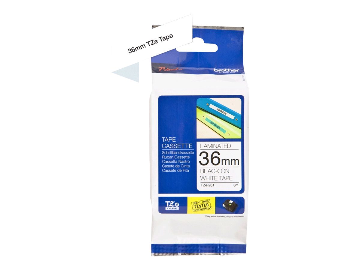 TZe-261 Laminated Tape, Black on White, TZe, 8 m, 3.6 cm