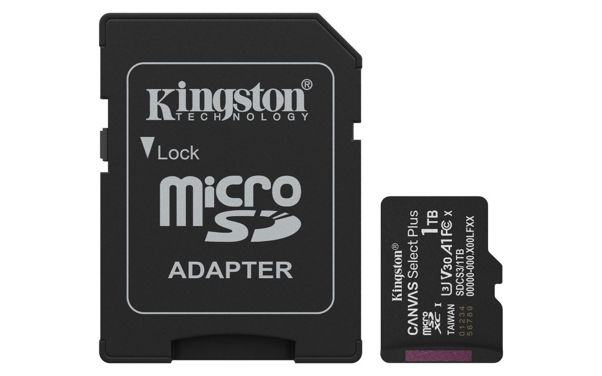 Kingston Memory card, Canvas Select Plus, 1000 GB, microSD, Flash memory class Class 10, UHS-I, U1/U3, video class 10/30, A1