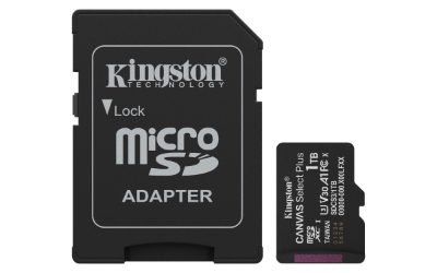 Kingston Memory card, Canvas Select Plus, 1000 GB, microSD, Flash memory class Class 10, UHS-I, U1/U3, video class 10/30, A1