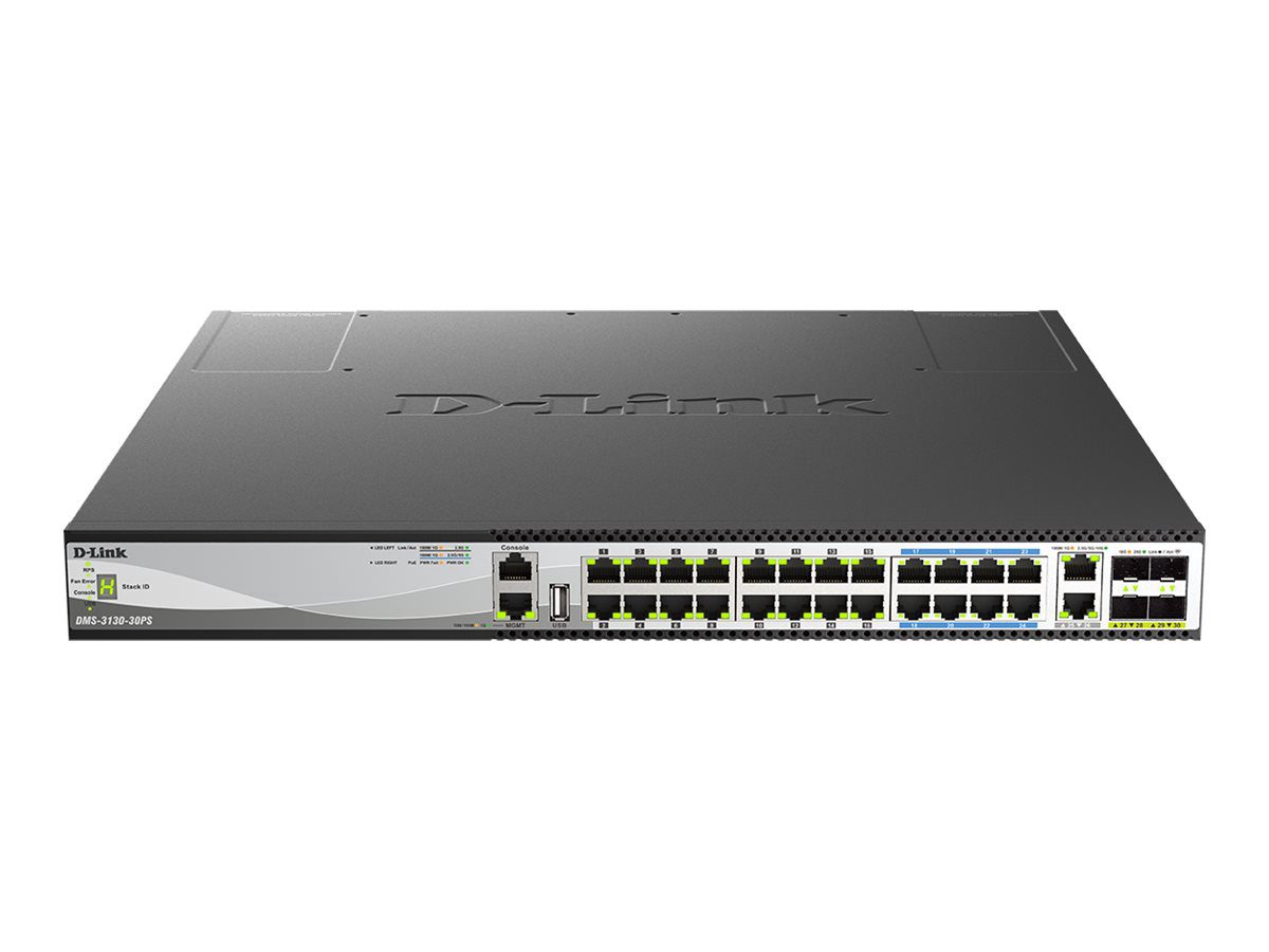 D-LINK DMS-3130-30PS/E 30-Port Layer 3 Stackable Multi-Gigabit Managed PoE Switch, D-Link