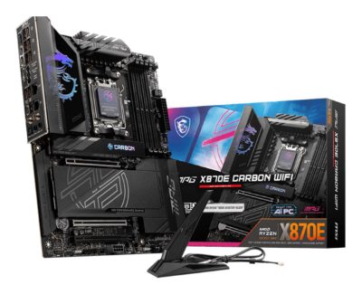 Mainboard, MSI, AMD X870E, SAM5, ATX, Memory DDR5, Memory slots 4, 3xPCI-Express 16x, 1xPCI-Express 4.0 4x, 1xPCI-Express 5.0 4x, 1xPCI-Express 5.0 16x, 4xM.2, 4xUSB 2.0, 4xUSB 3.2, 3xUSB-C, 1xOptical S/PDIF, 2xRJ45, 2xAudio port, MPGX870ECARBONWIFI