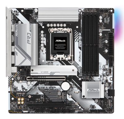 Mainboard, ASROCK, Intel B760 Express, LGA1700, Micro-ATX, Memory DDR5, Memory slots 4, 1xPCI-Express 3.0 16x, 1xPCI-Express 5.0 16x, 1xM.2, 1xHDMI, 1xDisplayPort, 2xUSB 2.0, 3xUSB 3.2, 1xUSB-C, 1xPS/2, 1xRJ45, 3xAudio port, B760MPRORS