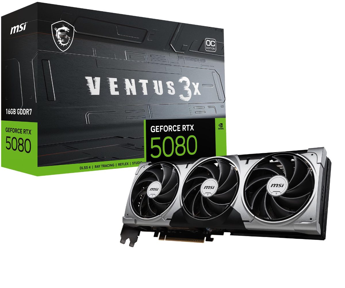 MSI GeForce RTX 5080 16G VENTUS 3X OC, NVIDIA, 16 GB, GeForce RTX 5080, HDMI ports quantity 1, PCI Express Gen 5, Memory clock speed 2655 MHz