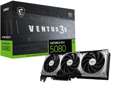 MSI GeForce RTX 5080 16G VENTUS 3X OC, NVIDIA, 16 GB, GeForce RTX 5080, HDMI ports quantity 1, PCI Express Gen 5, Memory clock speed 2655 MHz