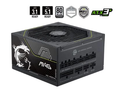 Power Supply, MSI, MAG A1200PLS PCIE5, ATX, PC, 100 - 240 V, 1200 W, MAGA1200PLSPCIE5